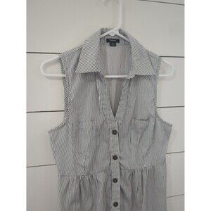 Rhapsody women's large black and white pinstripe sleeveless tunic top spring